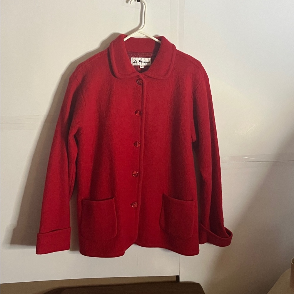 😄Vintage red wool jacket collared pockets medium